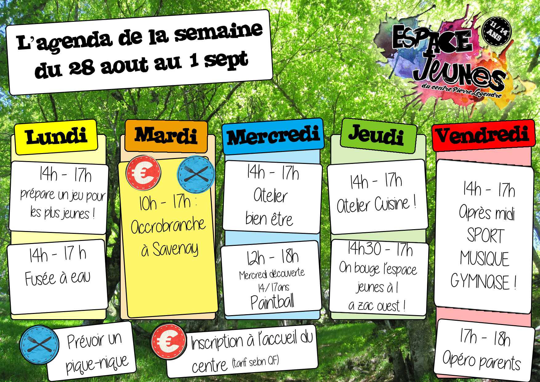 Programme des animations jeunesse de l'été  Centre Pierre Legendre de